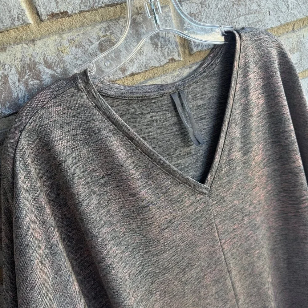 by Anthropologie Dolman Short Sleeve V-Neck Gray Metallic Blouse Shirt Size S